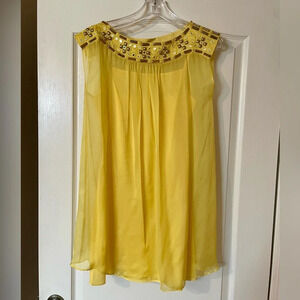 ALICE by Temperley Dress Size 2 Embellished Jeweled Neckline Sheer Retro Yellow